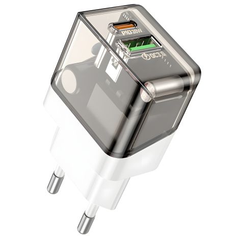 Сетевое зарядное устройство Borofone BA80A USB/Type-C PD QC 20W, прозрачно-черное
