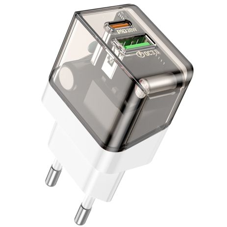 Сетевое зарядное устройство Borofone BA80A USB/ Type-C PD QC 20W прозрачно-черное Сетевое зарядное устройство Borofone BA80A USB/ Type-C PD QC 20W прозрачно-черное