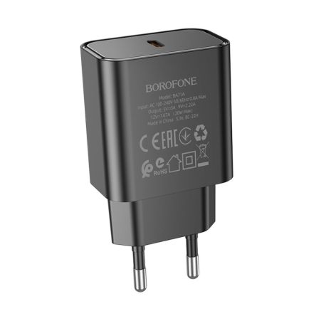 Мережевий зарядний пристрій Borofone BA71A, Out: Type-C, PD, 20W, чорний Мережевий зарядний пристрій Borofone BA71A, Out: Type-C, PD, 20W, чорний