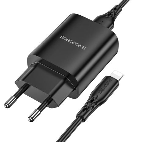 Мережевий зарядний пристрій Borofone BN1, USB, чорний, кабель USB to Lightning Мережевий зарядний пристрій Borofone BN1, USB, чорний, кабель USB to Lightning