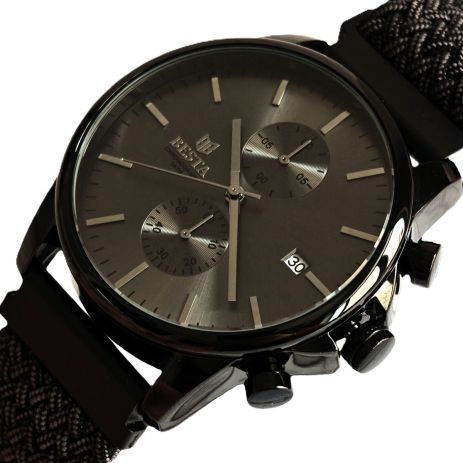 Мужские часы Besta Mars Black & Gray Nylon, 2 ремешка 2154