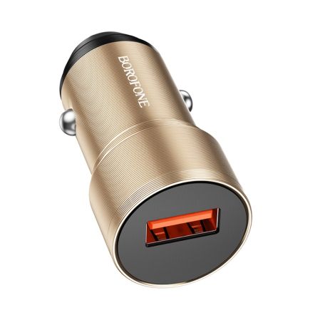Автомобільний зарядний пристрій Borofone BZ19A, USB, QC, 18W, золотистий