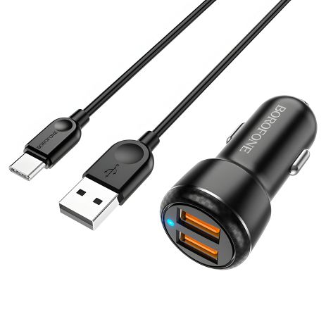 Авто Зарядное Устройство Borofone BZ17 QC3.0 18W +Type C Чёрный Авто Зарядное Устройство Borofone BZ17 QC3.0 18W +Type C Чёрный