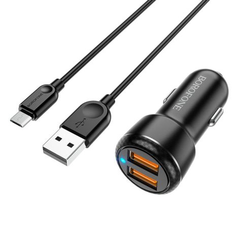 Автомобільний зарядний пристрій Borofone BZ17, QC3.0, 18W, кабель USB to MicroUSB, Чорний Автомобільний зарядний пристрій Borofone BZ17, QC3.0, 18W, кабель USB to MicroUSB, Чорний