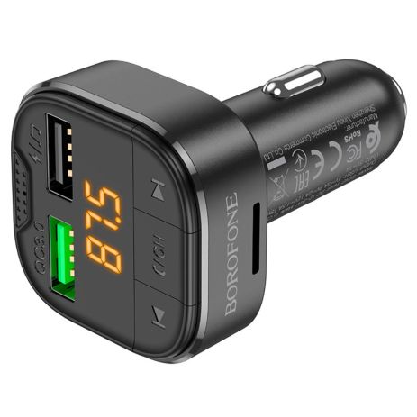 Автомобільний зарядний пристрій Borofone BC43, 2 USB, QC3.0, c FM-модулятором, чорний Автомобільний зарядний пристрій Borofone BC43, 2 USB, QC3.0, c FM-модулятором, чорний