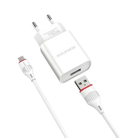 Мережевий зарядний пристрій Borofone BA20A з кабелем USB to MicroUSB, 1USB, 2.1A, White Мережевий зарядний пристрій Borofone BA20A з кабелем USB to MicroUSB, 1USB, 2.1A, White