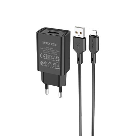 Сетевое Зарядное Устройство Borofone BA68A Lightning 1USB 2.1A Чёрный