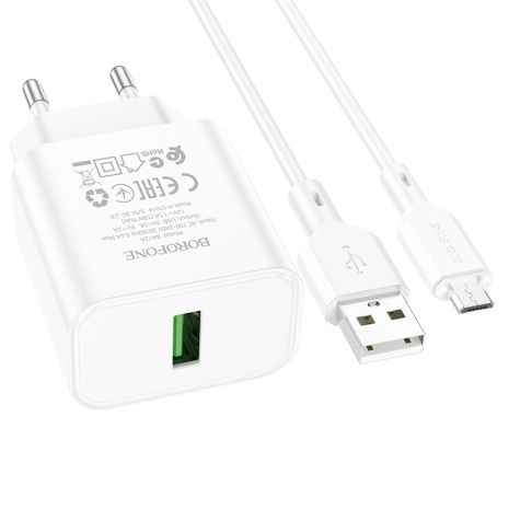Сетевое Зарядное Устройство Borofone BA72A Spring QC3.0 Micro Белый Сетевое Зарядное Устройство Borofone BA72A Spring QC3.0 Micro Белый