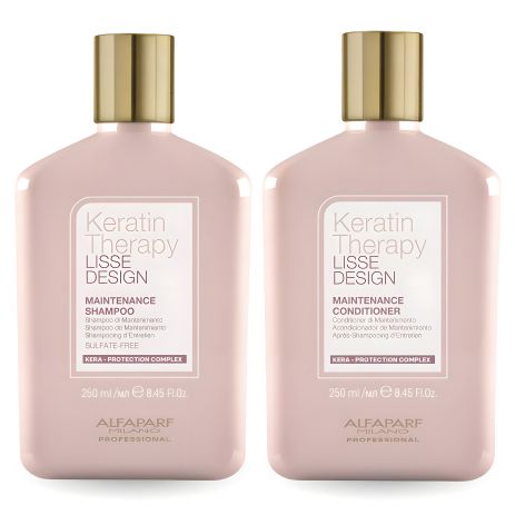 Alfaparf Milano DUO Lisse Design Keratin Therapy набор шампуня и кондиционера для сияния и шелковистости волос, объем 2x250 мл