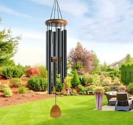 Підвісний дверний дзвіночок 6 трубок, чорний, дерево