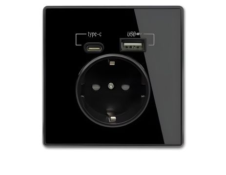 Внутрішня настінна розетка Type-C USB 250В/16А чорна Внутрішня настінна розетка Type-C USB 250В/16А чорна