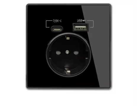 Внутрішня розетка Type-C USB 250В/16А чорна Внутрішня розетка Type-C USB 250В/16А чорна
