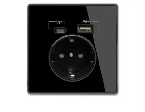 Внутрішня розетка Type-C USB 250В/16А чорна Внутрішня розетка Type-C USB 250В/16А чорна