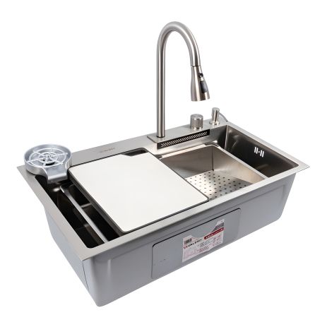 Кухонная мойка сатин Valeso Handmade "Водопад" (ДЕКОР) 75x45B