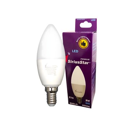 Світлодіодна лампа SIRIUSSTAR C37 8W-4000K-E14 (3209) Світлодіодна лампа SIRIUSSTAR C37 8W-4000K-E14 (3209)