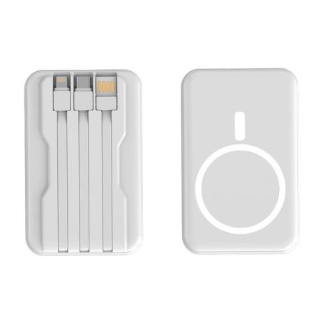 Rotbank Magsafe 10000 MA · D LX-DX126 с магнитной беспроводной зарядкой, светодиодным дисплеем и встроенными кабелями (Lightning/Type-C/USB) Белый