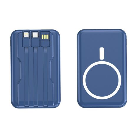 Возврат Magsafe 10000 MA · G LX-DX126 с магнитной беспроводной зарядкой, светодиодным дисплеем и встроенными кабелями (Lightning/Type-C/USB) Синий