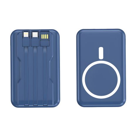 Возврат Magsafe 10000 MA · G LX-DX126 с беспроводной магнитной зарядкой, дисплеем и встроенными кабелями (Lightning/Type-C/USB) Синий