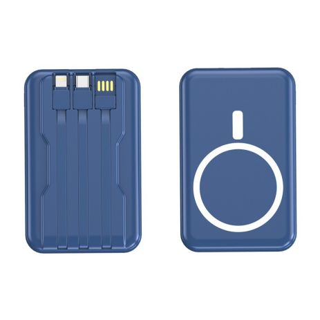 Возврат Magsafe 10000 MA · G LX-DX126 с магнитной беспроводной зарядкой, светодиодным дисплеем и встроенными кабелями (Lightning/Type-C/USB) Синий