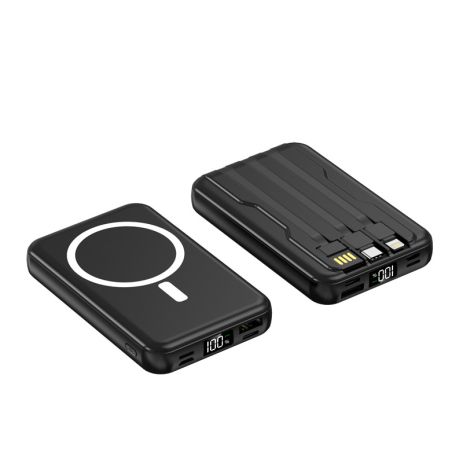 Вернуть Magsafe 10000 мА · G LX-DX126 с магнитной беспроводной зарядкой, светодиодным дисплеем и встроенными кабелями (Lightning/Type-C/USB) Black