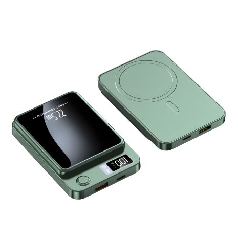 Зелений Power Bank 20000mAh з бездротовою зарядкою 22.5W для iPhone, Xiaomi, Samsung