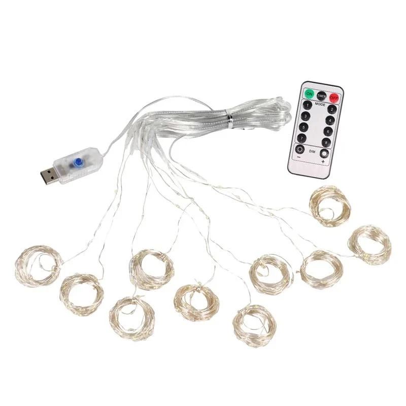 Гірлянда штора-роса LED 3x2м БЕЗ ГАЧКІВ (холодний білий, USB, Пульт) Гірлянда штора-роса LED 3x2м БЕЗ ГАЧКІВ (холодний білий, USB, Пульт)