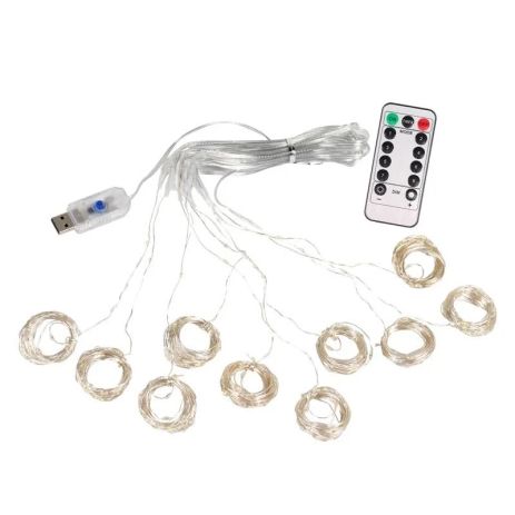 Гірлянда штора-роса LED 3x2м БЕЗ ГАЧКІВ (холодний білий, USB, Пульт)