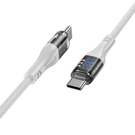 Кабель Hoco U115 з дисплеєм, Type-C to Type-C, PD, 100W, 1.2m, сірий