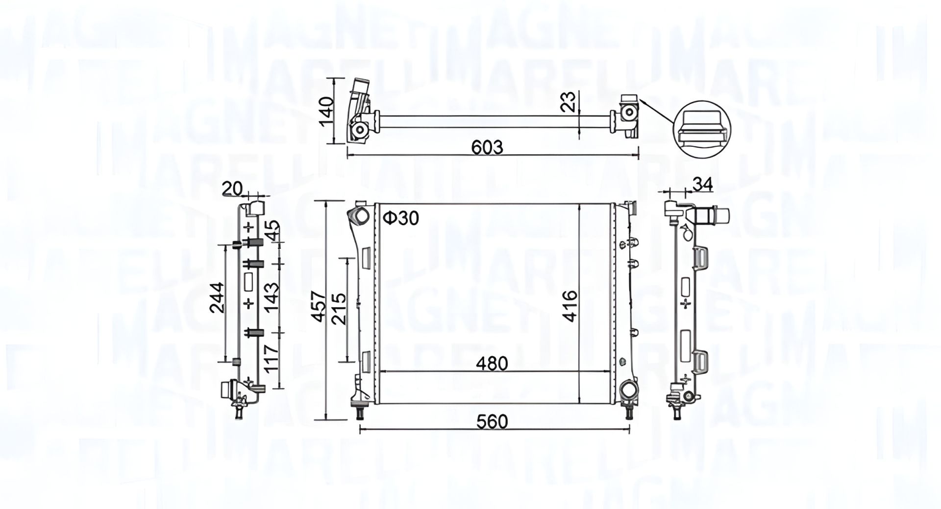Охлаждающий радиатор для FORD KA, FIAT PANDA, MAGNETI MARELLI (350213151100) Охлаждающий радиатор для FORD KA, FIAT PANDA, MAGNETI MARELLI (350213151100)