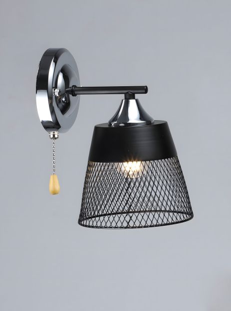 Настінне бра VALESO K2324/1W, 1-плафонне, Метал E27, Чорний + Хром