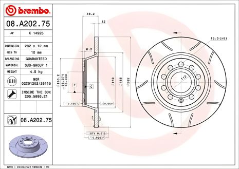 Тормозной диск для AUDI (FAW), SKODA (SVW), BREMBO (08A20275) Тормозной диск для AUDI (FAW), SKODA (SVW), BREMBO (08A20275)