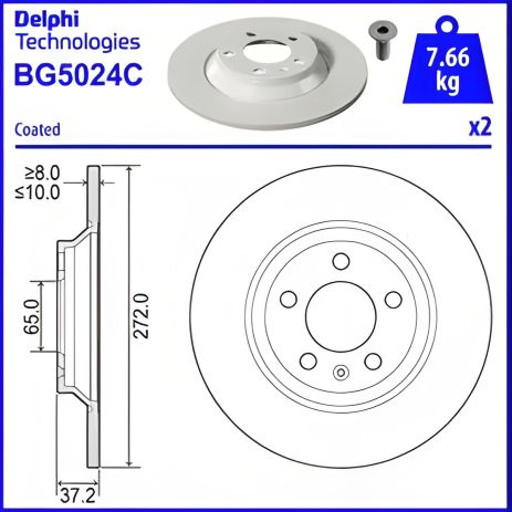 Тормозной диск AUDI A1/VW POLO, DELPHI (BG5024C)