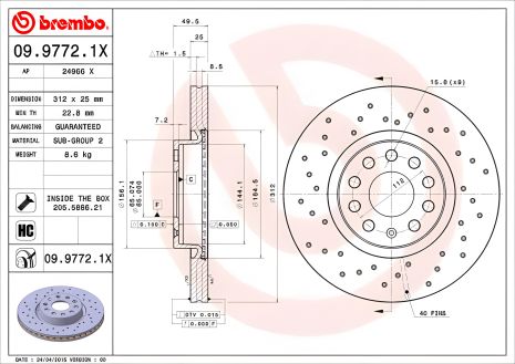 Тормозной диск AUDI (FAW), SKODA (SVW), BREMBO (0997721X)