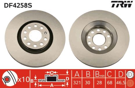 Диск тормозной AUDI (FAW), SEAT EXEO, TRW (DF4258S) Диск тормозной AUDI (FAW), SEAT EXEO, TRW (DF4258S)