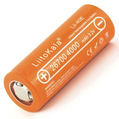 Акумулятор LiitoKala Lii-40E 26700 LiFePO4 12А 3.2В 4000 mАh плаский контакт оригінал