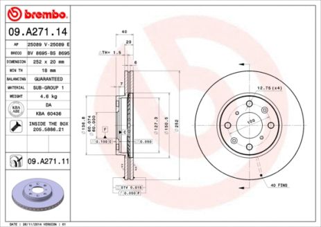 Диск гальмівний SUZUKI (CHANGHE), VAUXHALL AGILA, BREMBO (09A27114) Диск гальмівний SUZUKI (CHANGHE), VAUXHALL AGILA, BREMBO (09A27114)