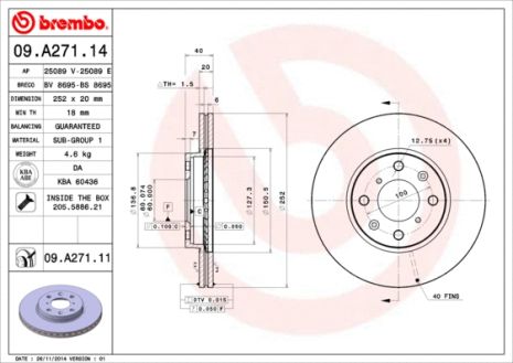 Диск тормозной SUZUKI (CHANGHE), VAUXHALL AGILA, BREMBO (09A27114) Диск тормозной SUZUKI (CHANGHE), VAUXHALL AGILA, BREMBO (09A27114)