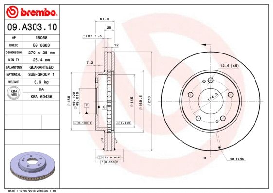Диск тормозной MITSUBISHI (SOUEAST), BREMBO (09A30310) Диск тормозной MITSUBISHI (SOUEAST), BREMBO (09A30310)