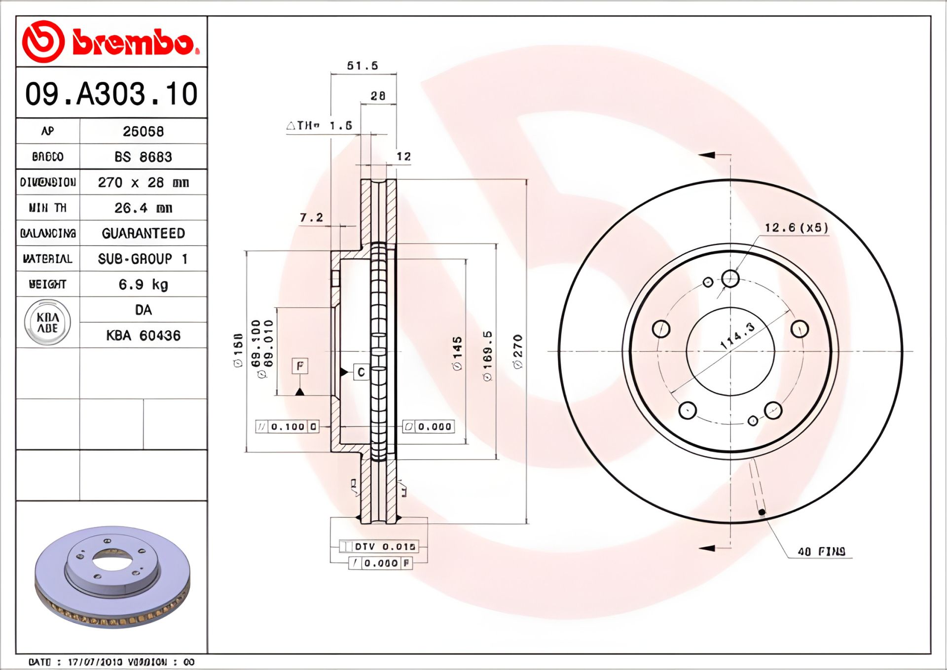 MITSUBISHI (SOUEAST) Гальмівний диск, BREMBO (09A30310) MITSUBISHI (SOUEAST) Гальмівний диск, BREMBO (09A30310)