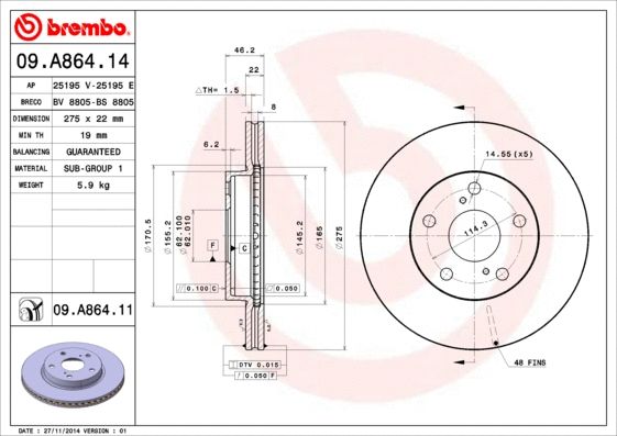 Диск тормозной TOYOTA (FAW), TOYOTA (GAC), BREMBO (09A86411) Диск тормозной TOYOTA (FAW), TOYOTA (GAC), BREMBO (09A86411)