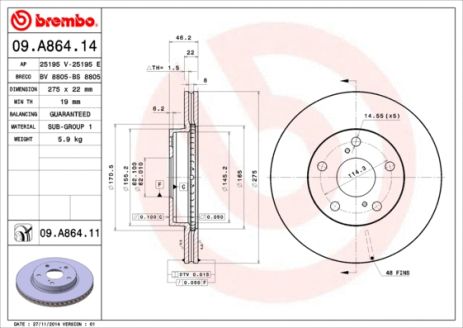 Диск тормозной TOYOTA (FAW), TOYOTA (GAC), BREMBO (09A86411) Диск тормозной TOYOTA (FAW), TOYOTA (GAC), BREMBO (09A86411)