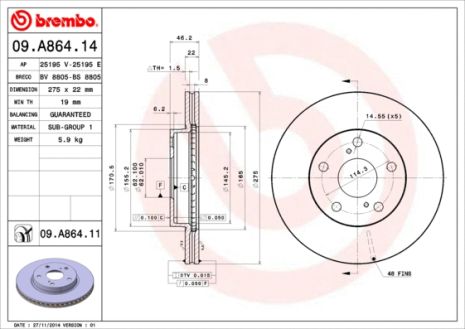 Диск тормозной TOYOTA (FAW), TOYOTA (GAC), BREMBO (09A86411) Диск тормозной TOYOTA (FAW), TOYOTA (GAC), BREMBO (09A86411)