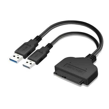Sata To USB 3.0+2.0 адаптер для зовнішнього диску HDD/SSD 2.5, з 22 Pin Sata III кабелем, чорний