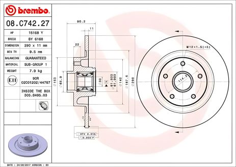 Гальмівний диск RENAULT MEGANE, BREMBO (08C74227)