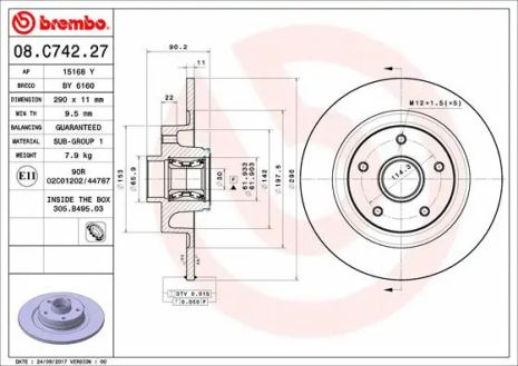 Диск гальмівний RENAULT MEGANE, BREMBO (08C74227) Диск гальмівний RENAULT MEGANE, BREMBO (08C74227)