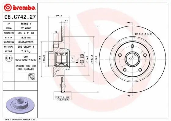 Диск гальмівний RENAULT MEGANE, BREMBO (08C74227) Диск гальмівний RENAULT MEGANE, BREMBO (08C74227)