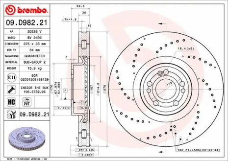 Диск гальмівний MERCEDES-BENZ GLE, BREMBO (09D98221) Диск гальмівний MERCEDES-BENZ GLE, BREMBO (09D98221)