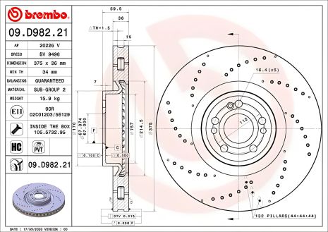 Гальмівний диск для MERCEDES-BENZ GLE від BREMBO (09D98221)