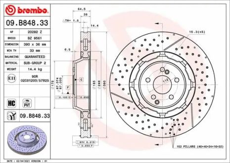 Диск гальмівний MERCEDES-BENZ AMG, BREMBO (09B84833) Диск гальмівний MERCEDES-BENZ AMG, BREMBO (09B84833)