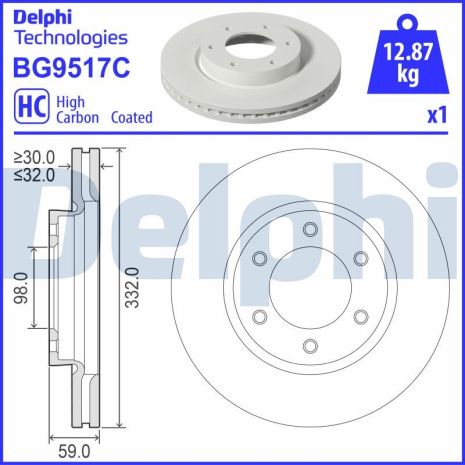 Диск гальмівний FORD RANGER, DELPHI (BG9517C) Диск гальмівний FORD RANGER, DELPHI (BG9517C)